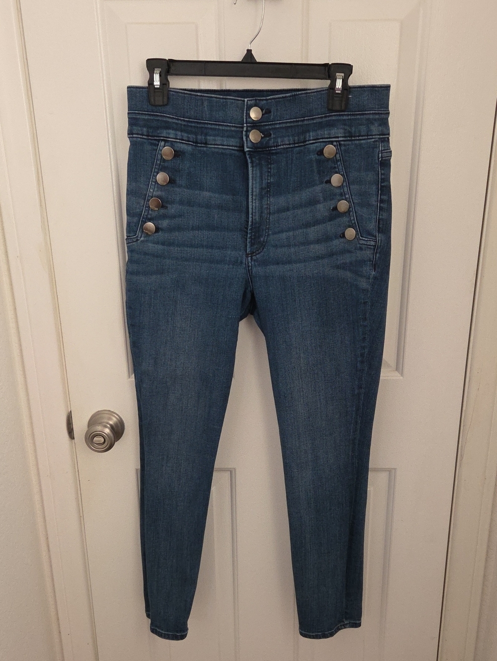 Express High-Rise Navy Blue Women's Jeans with Button Detail cropped 12R